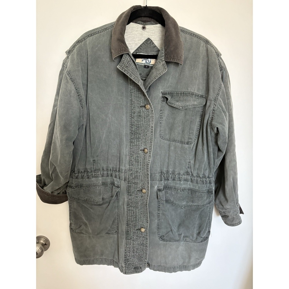 Andy Johns Barn/Chore Coat Lined Vtg 80s Khaki Green Utility Removable Hood S